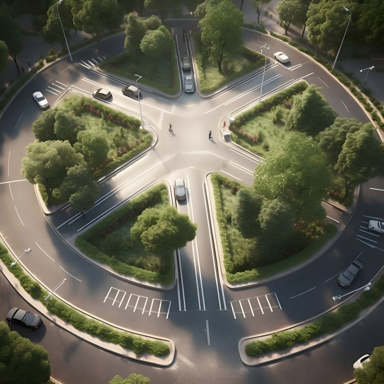 Aerial view of a roundabout in the city. Top view.